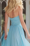 Sparkly Sky Blue A Line Halter Neck Long Prom Dress