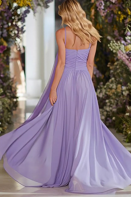 Lilac Sweetheart Neck Scarf A Line Long Prom Dress