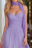 Lilac Sweetheart Neck Scarf A Line Long Prom Dress