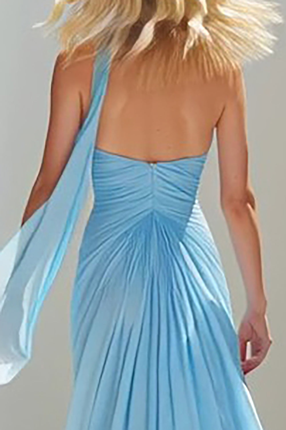 Sky Blue A Line Sweetheart Ruched Neck Scarf Long Prom Dress