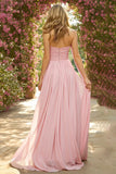 Pink A Line Sweetheart Neck Scarf Ruched Long Prom Dress