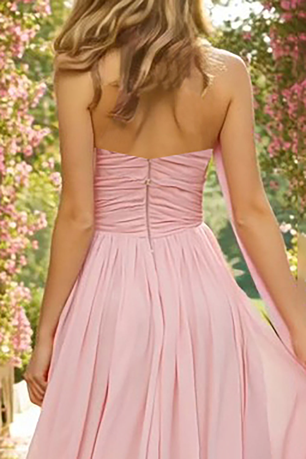 Pink A Line Sweetheart Neck Scarf Ruched Long Prom Dress