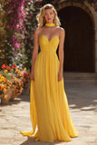 Yellow A-Line Sweetheart Neck Scarf Long Prom Dress