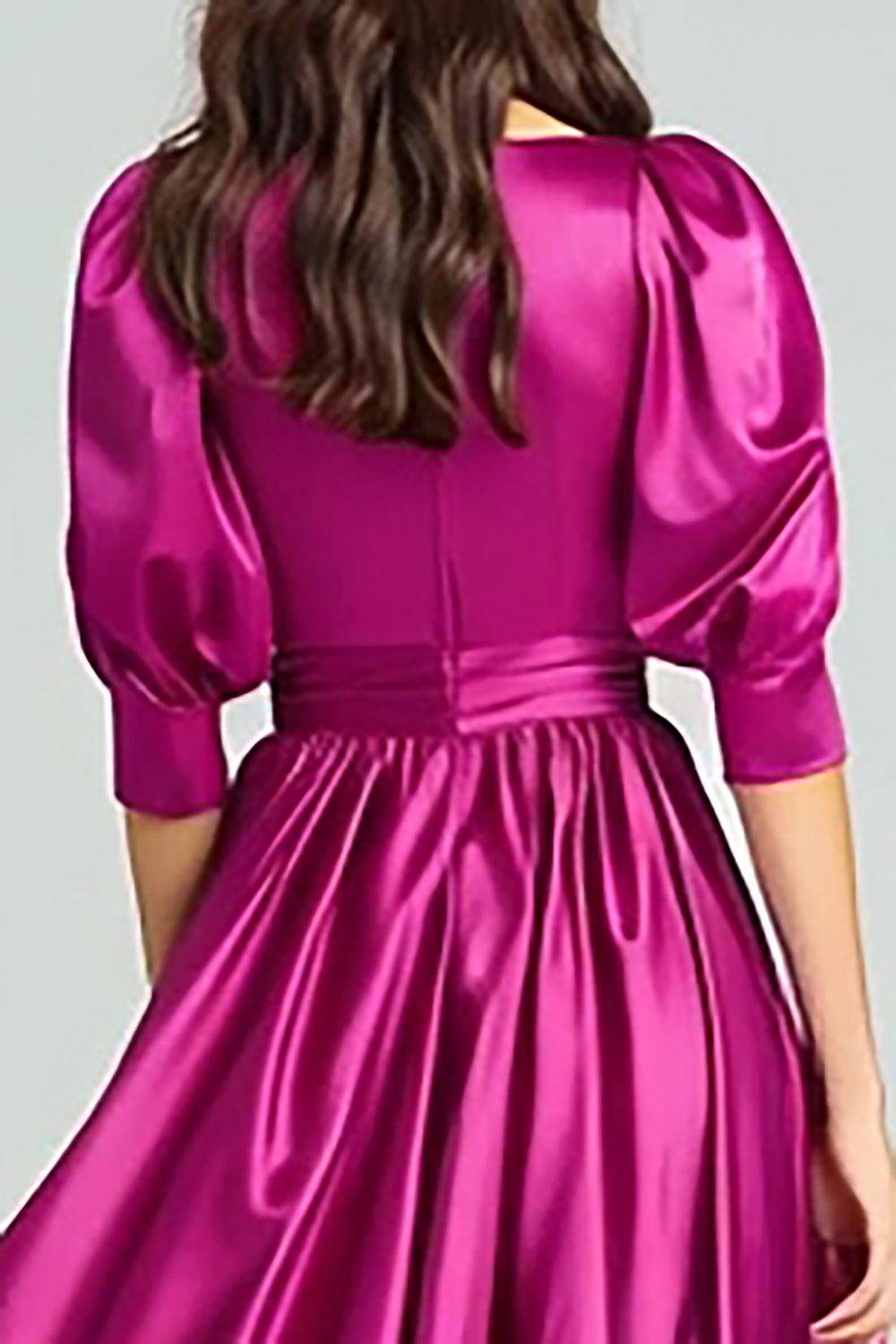 Fuchsia A-Line Bateau Neck Long Evening Dress with Sleeves