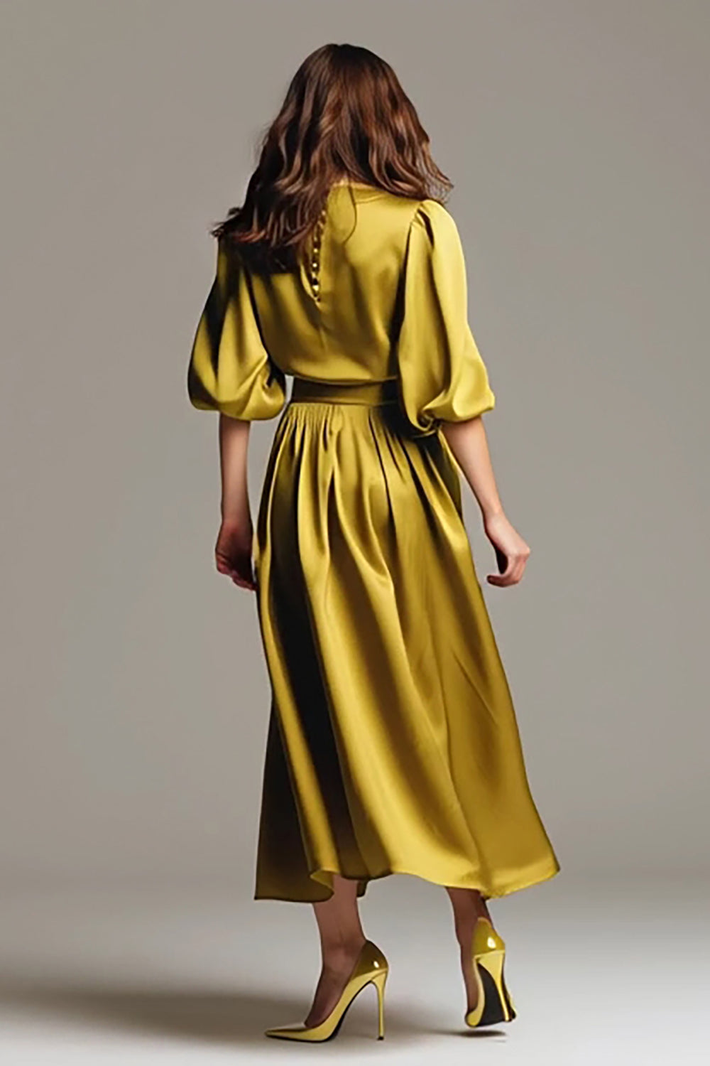 Coffee Half Sleeves Satin A-Line Long Evening Dress