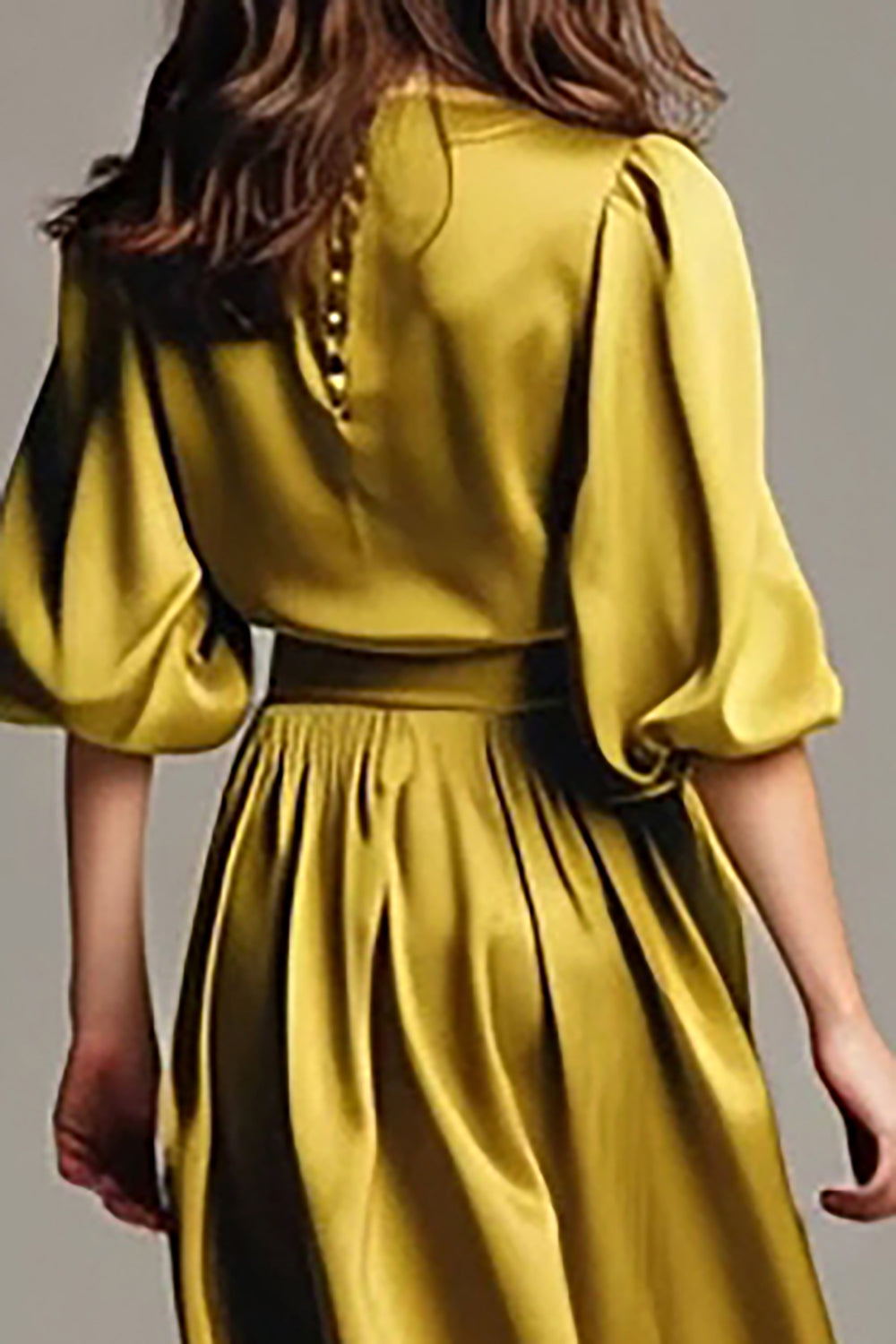 Olive Satin A-Line Half Sleeves Long Evening Dress