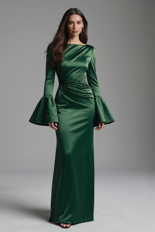 Dark Green Mermaid Backless Flare Sleeves Long Evening Dress