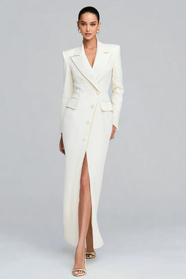 Ivory Sheath Single Breasted Peak Lapel Long Sleeves Blazer Dress