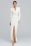 Ivory Sheath Single Breasted Peak Lapel Long Sleeves Blazer Dress