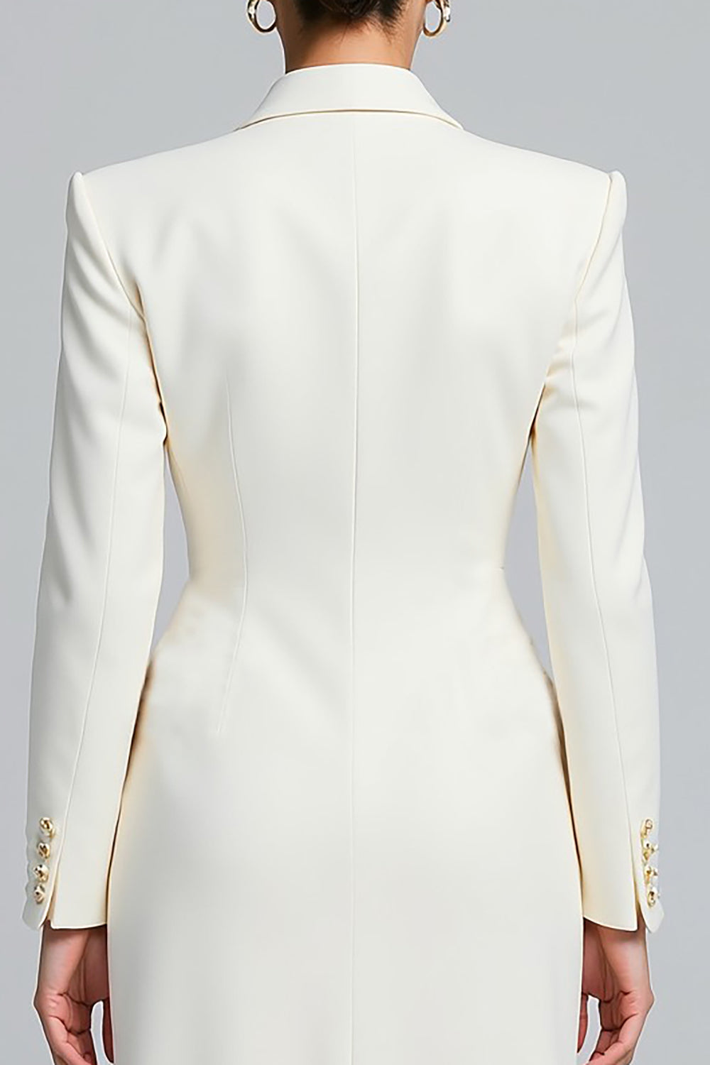 Ivory Sheath Single Breasted Peak Lapel Long Sleeves Blazer Dress