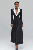 Black Single Breasted Notched Lapel Long Blazer Dress with Slit