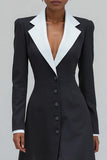 Black Single Breasted Notched Lapel Long Blazer Dress with Slit