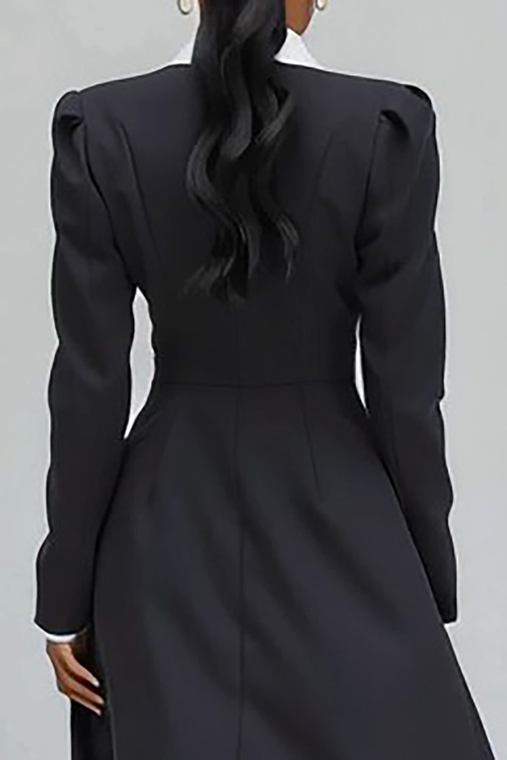 Black Single Breasted Notched Lapel Long Blazer Dress with Slit