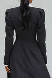 Black Single Breasted Notched Lapel Long Blazer Dress with Slit