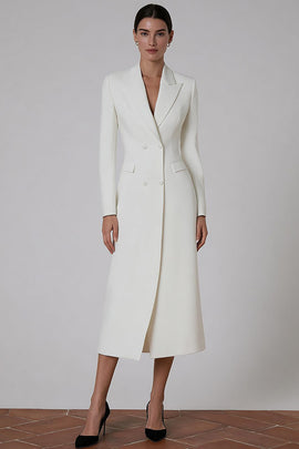 Ivory Double Breasted Peak Lapel Midi Blazer Dress