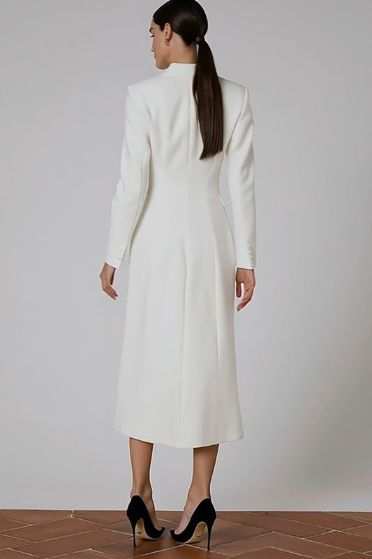 Ivory Double Breasted Peak Lapel Midi Blazer Dress