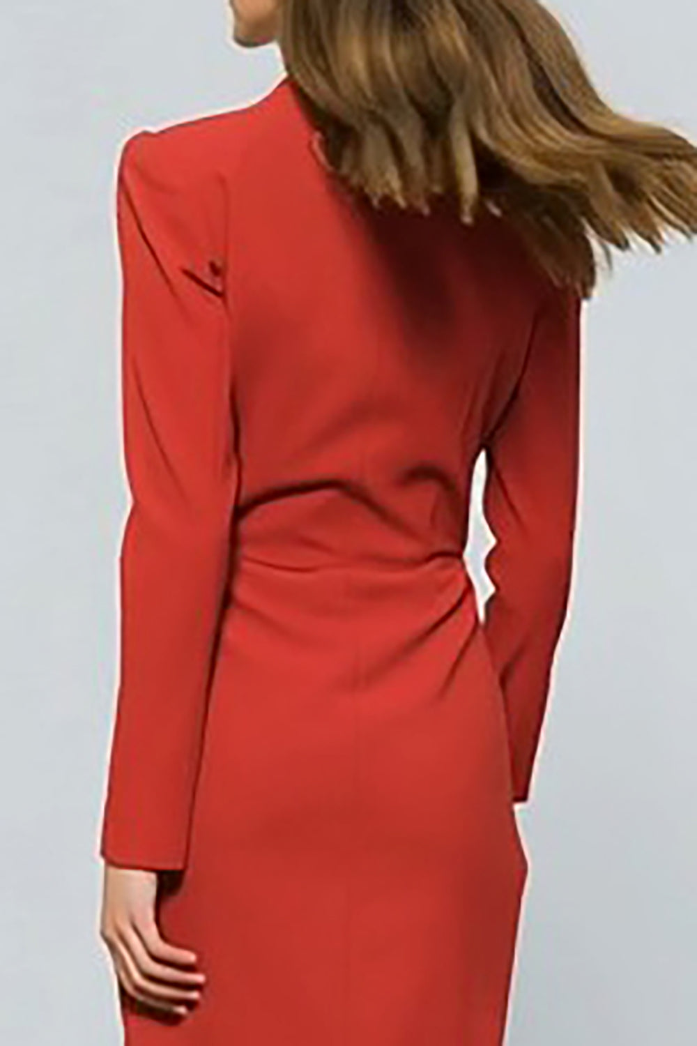 Red One Button Peak Lapel Ruched Midi Blazer Dress with Slit