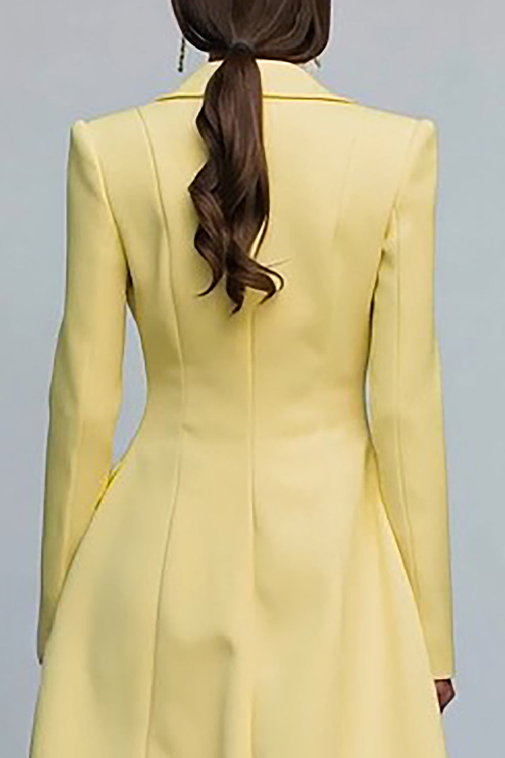 Yellow Double Breasted Peak Lapel Midi Blazer Dress with Sleeves
