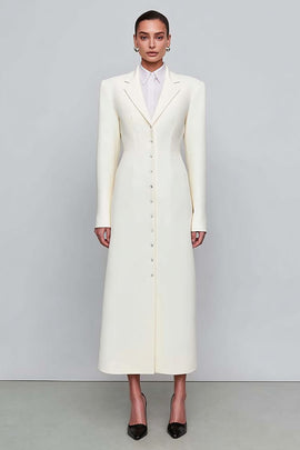 Ivory Notched Lapel Single Breasted Long Sleeves Blazer Dress