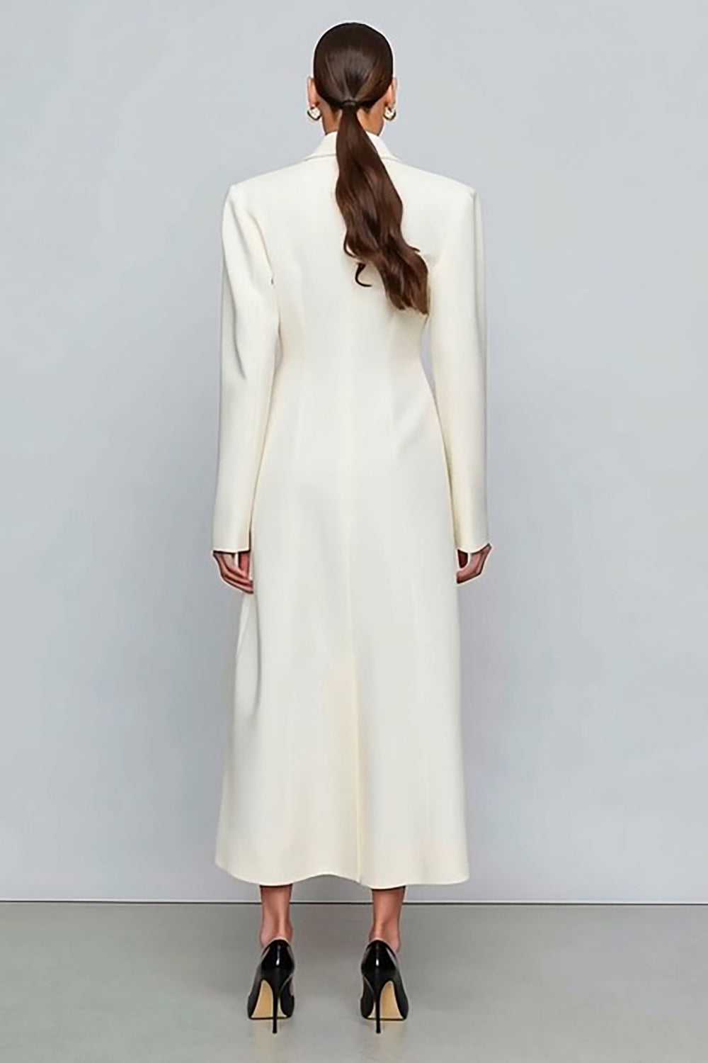 Ivory Notched Lapel Single Breasted Long Sleeves Blazer Dress