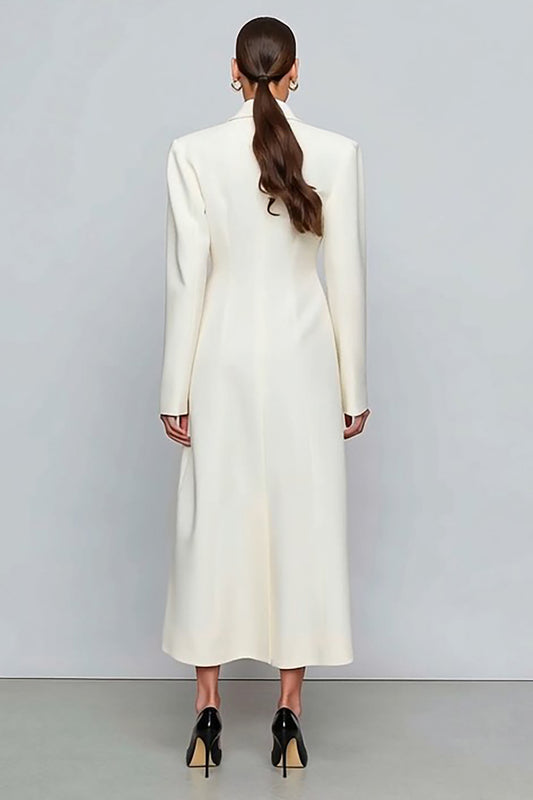Ivory Notched Lapel Single Breasted Long Sleeves Blazer Dress
