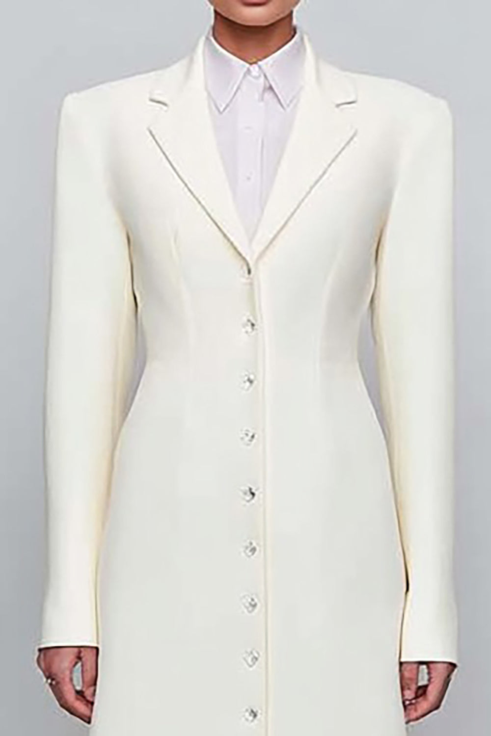Ivory Notched Lapel Single Breasted Long Sleeves Blazer Dress