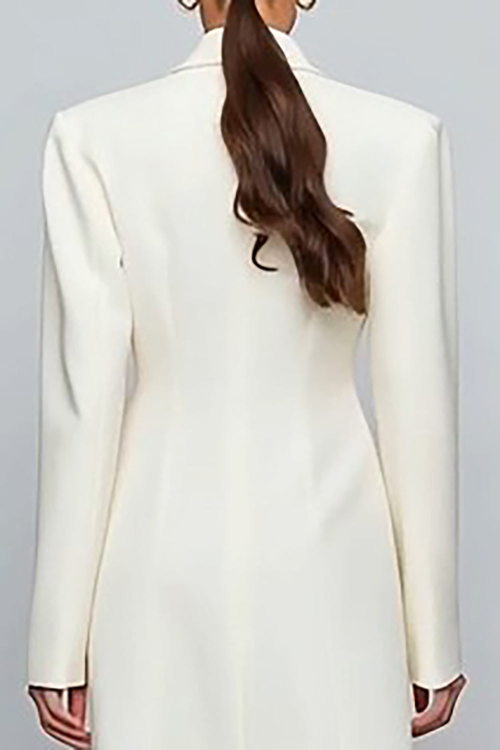 Ivory Notched Lapel Single Breasted Long Sleeves Blazer Dress