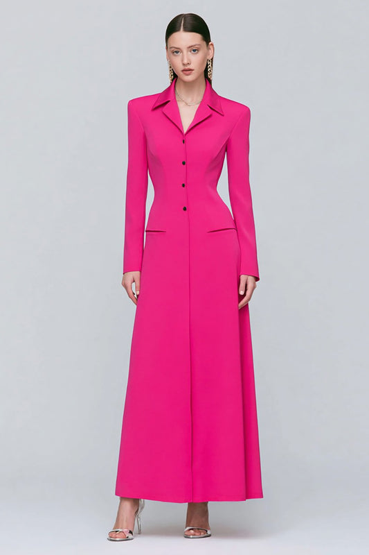 Fuchsia Sheath Single Breasted Long Sleeves Blazer Dress