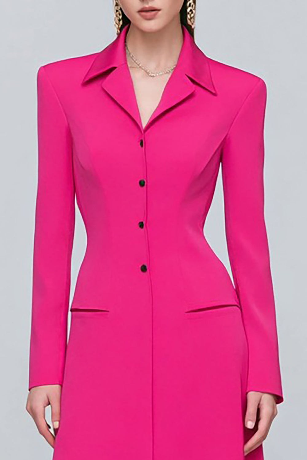 Fuchsia Sheath Single Breasted Long Sleeves Blazer Dress