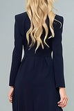 Navy Double Breasted Long Blazer Dress with Slit