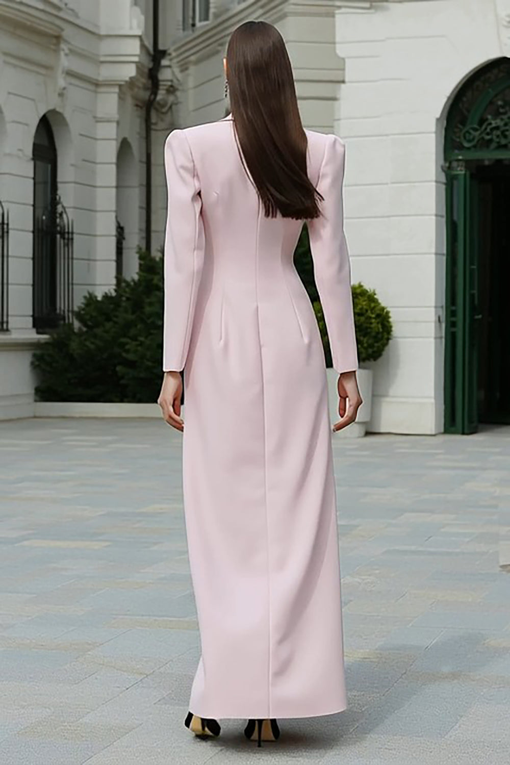 Light Pink Double Breasted Peak Lapel Long Blazer Dress