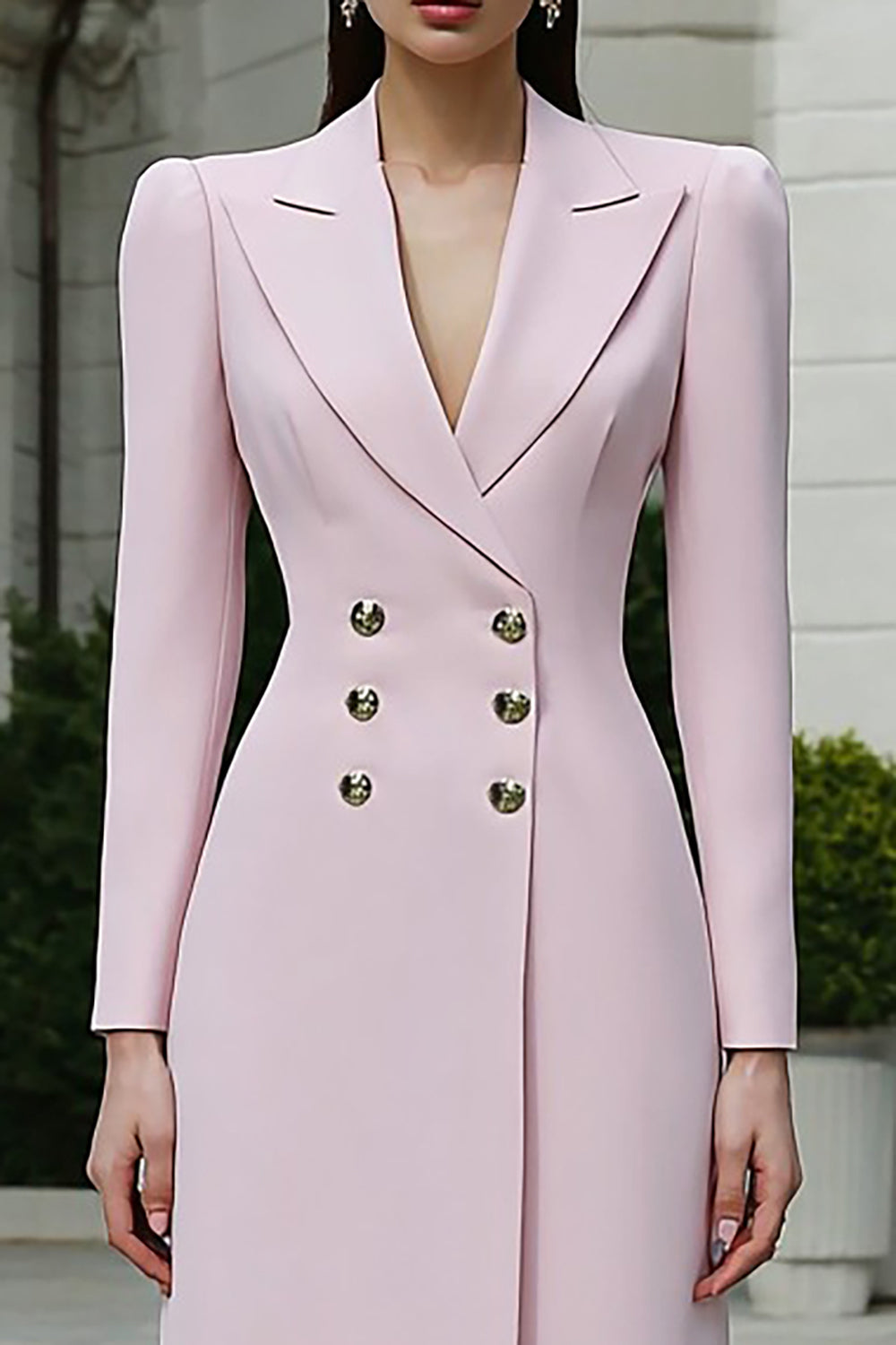 Light Pink Double Breasted Peak Lapel Long Blazer Dress