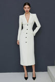 Ivory Single Breasted Notched Lapel Midi Blazer Dress