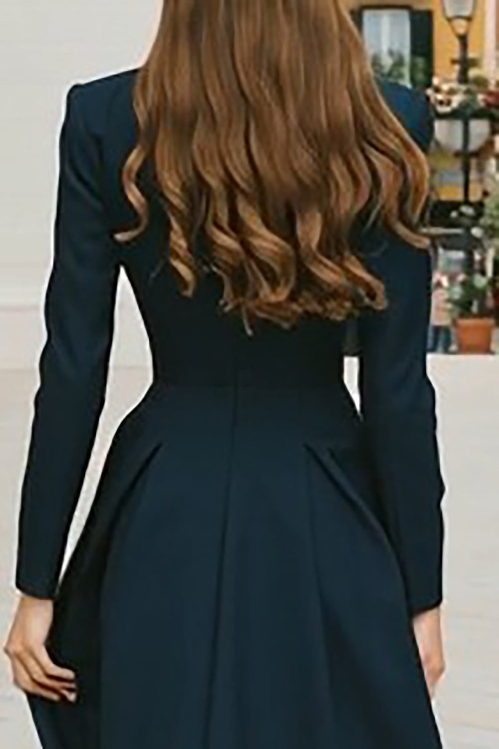Navy Single Breasted A-Line Long Blazer Dress with Sleeves