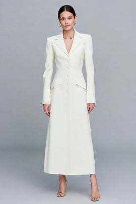 Ivory Single Breasted Notched Lapel Long Blazer Dress with Sleeves