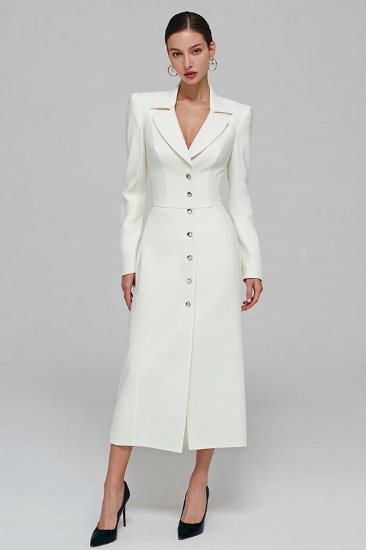 Ivory Single Breasted Sheath Long Blazer Dress with Slit