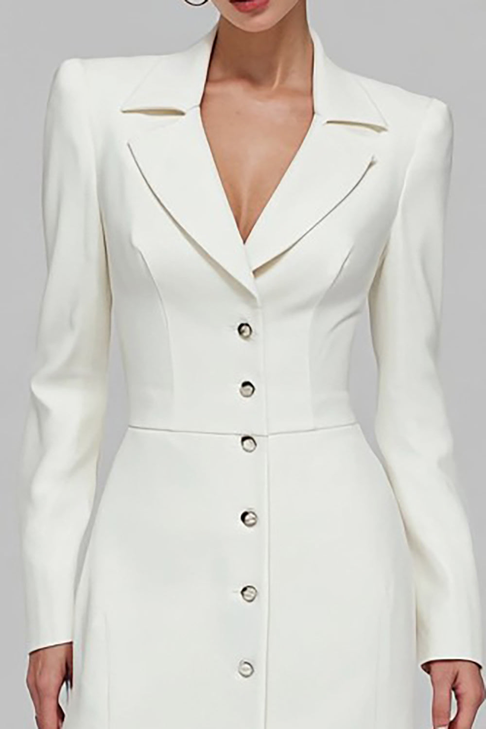 Ivory Single Breasted Sheath Long Blazer Dress with Slit
