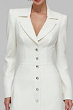Ivory Single Breasted Sheath Long Blazer Dress with Slit