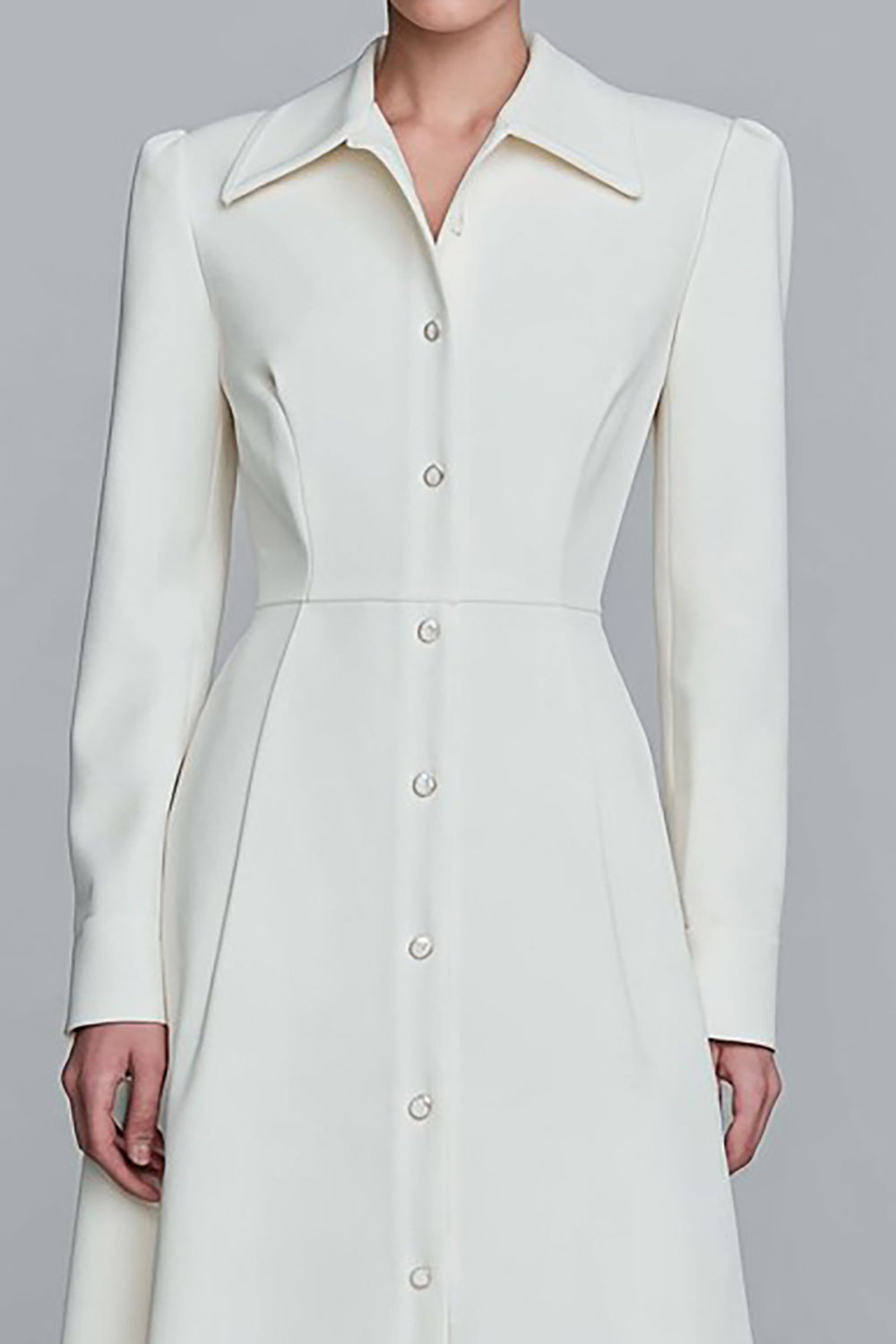 Ivory Single Breasted A-Line Long Blazer Dress with Sleeves
