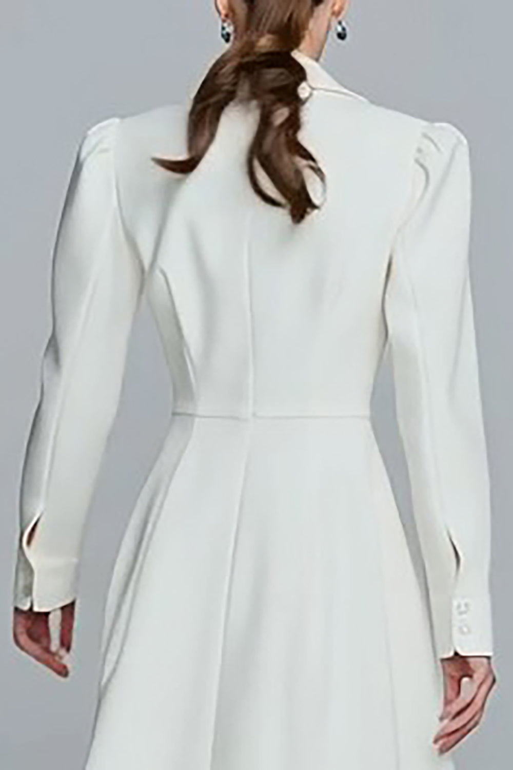 Ivory Single Breasted A-Line Long Blazer Dress with Sleeves