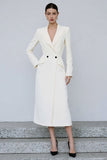 Ivory Double Breasted Peak Lapel Midi Blazer Dress with Sleeves