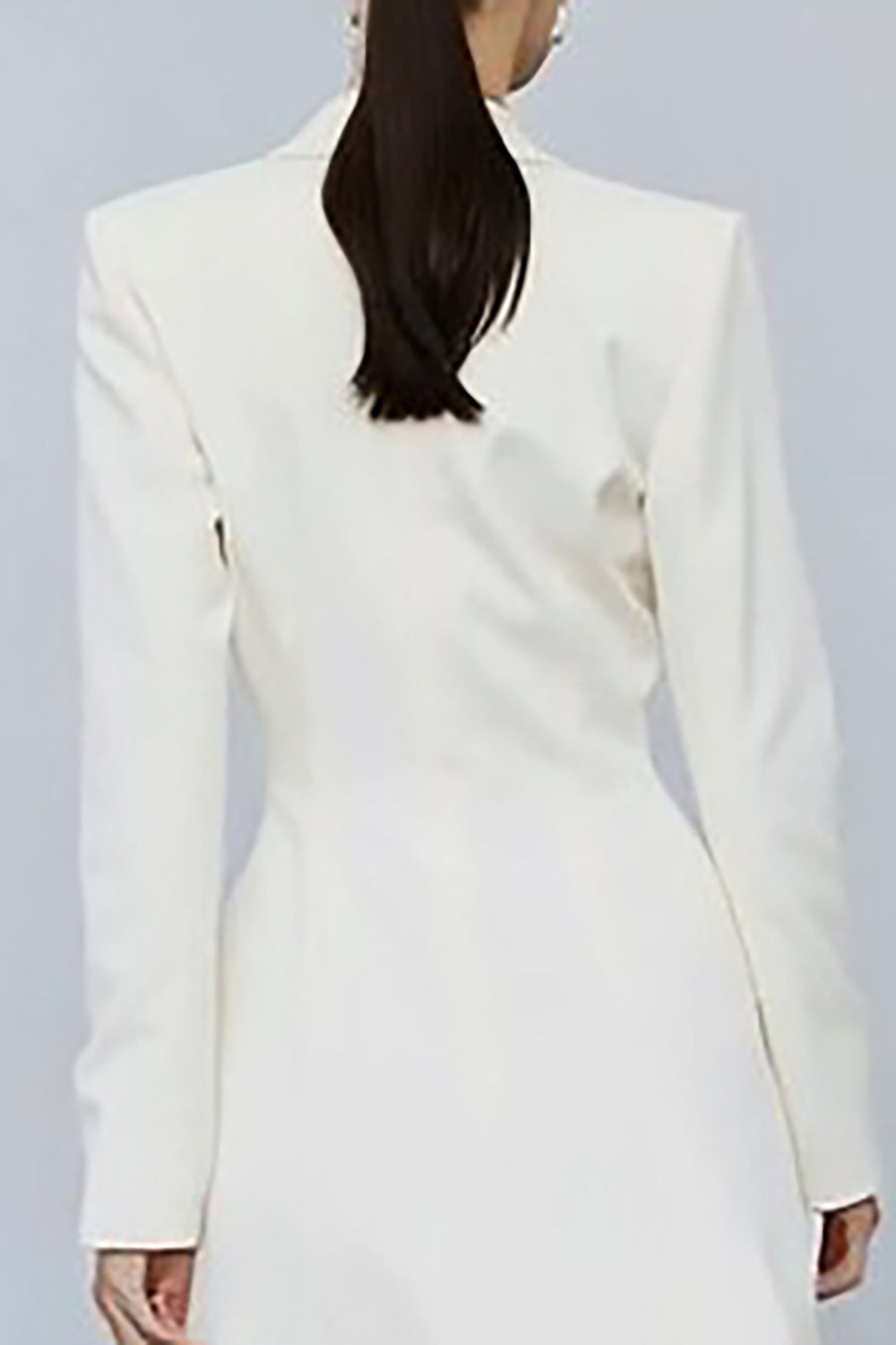 Ivory Double Breasted Peak Lapel Midi Blazer Dress with Sleeves