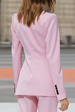 Pink 2 Piece Peak Lapel Double Breasted Business Suits