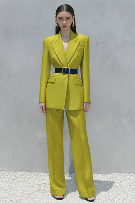 Lemon Yellow 2 Piece Peak Lapel Business Suits with Belt
