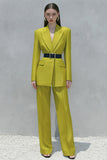 Lemon Yellow 2 Piece Peak Lapel Business Suits with Belt