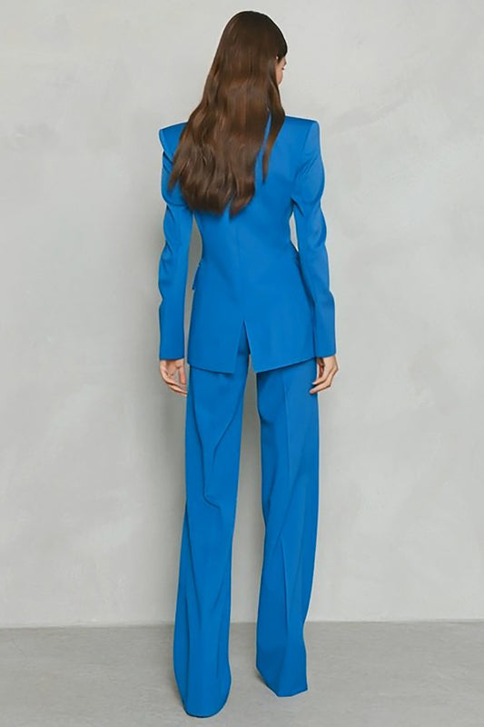 Blue 2 Piece Peak Lapel One Button Business Suits