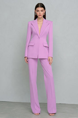 Lilac 2 Piece Notched Lapel One Button Business Suits with Sleeves