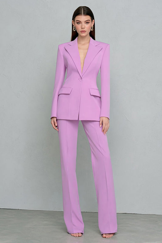 Lilac 2 Piece Notched Lapel One Button Business Suits with Sleeves