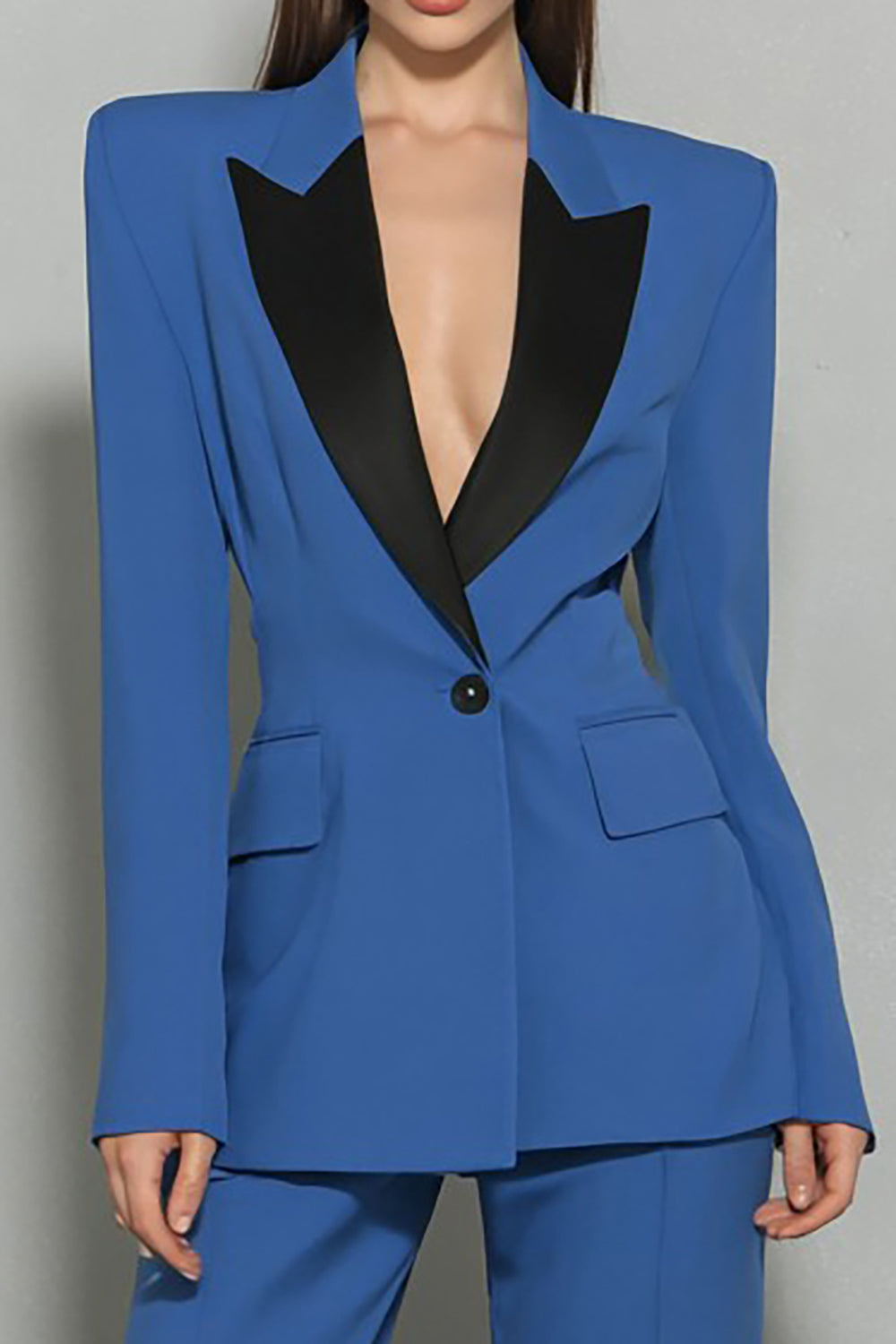 Dark Blue 2 Piece Peak Lapel One Button Business Suits with Sleeves