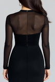 Sheath Illusion High Neck Long Sleeves Black Tie Dress with Slit